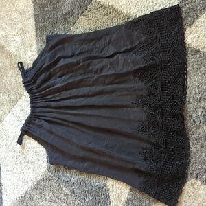 Karen Kane Blouse Top 100% Silk Black Embroidered Sleeveless Grunge